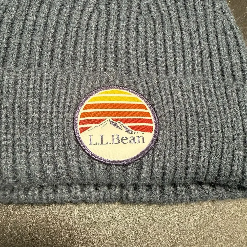 LL Bean Beanie Kids OSFA One Size Fits All Blue Ribbed Knit Pull On Stretch